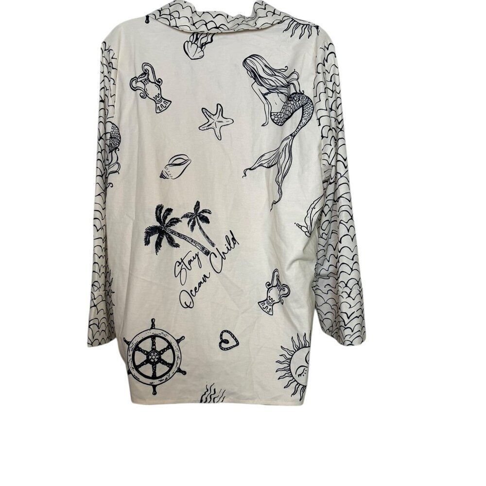 Adyson Parker Beach Print Tunic Top Medium White Black Sample Sale - Picture 2 of 5
